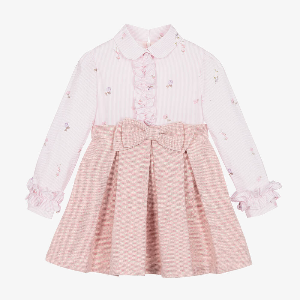Lapin House - Girls Pink Floral Cotton Stripes Dress | Childrensalon
