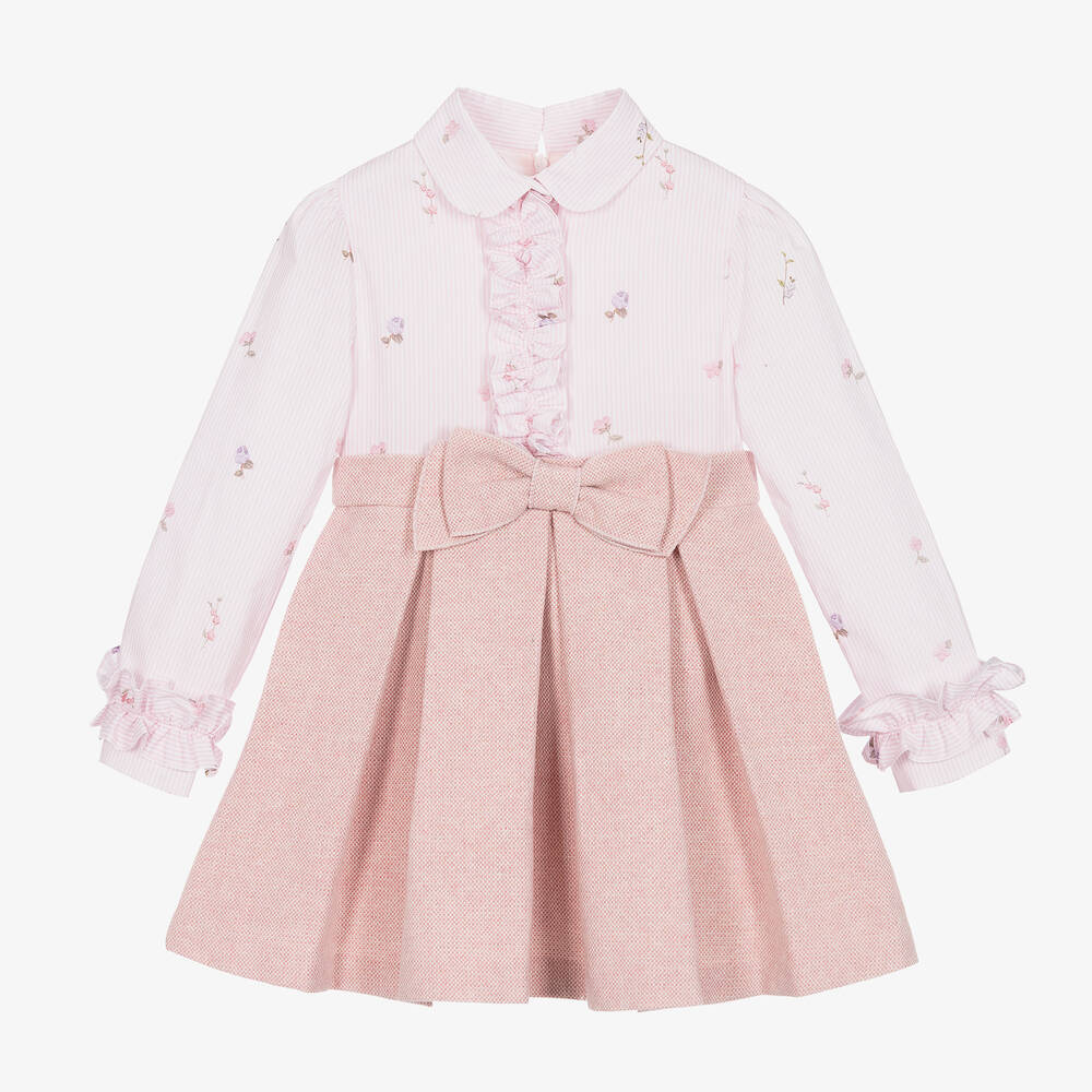 Lapin House - Robe rose rayée en coton à fleurs | Childrensalon