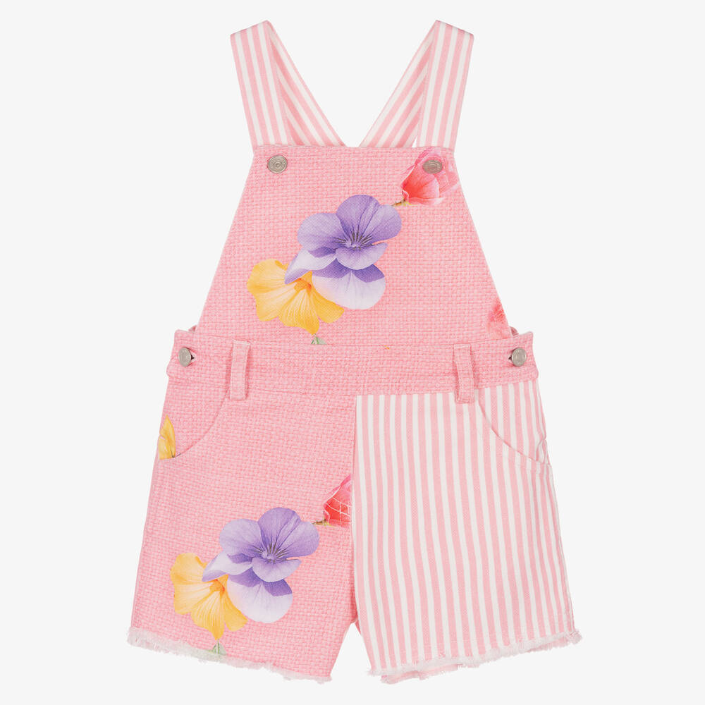 Lapin House - Girls Pink Floral Denim Dungaree | Childrensalon