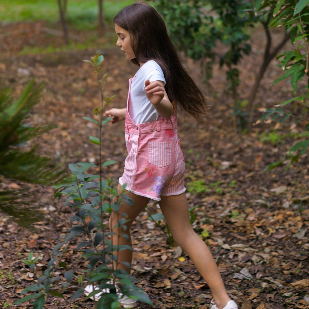 Lapin House-Girls Pink Floral Denim Dungaree | Childrensalon Outlet