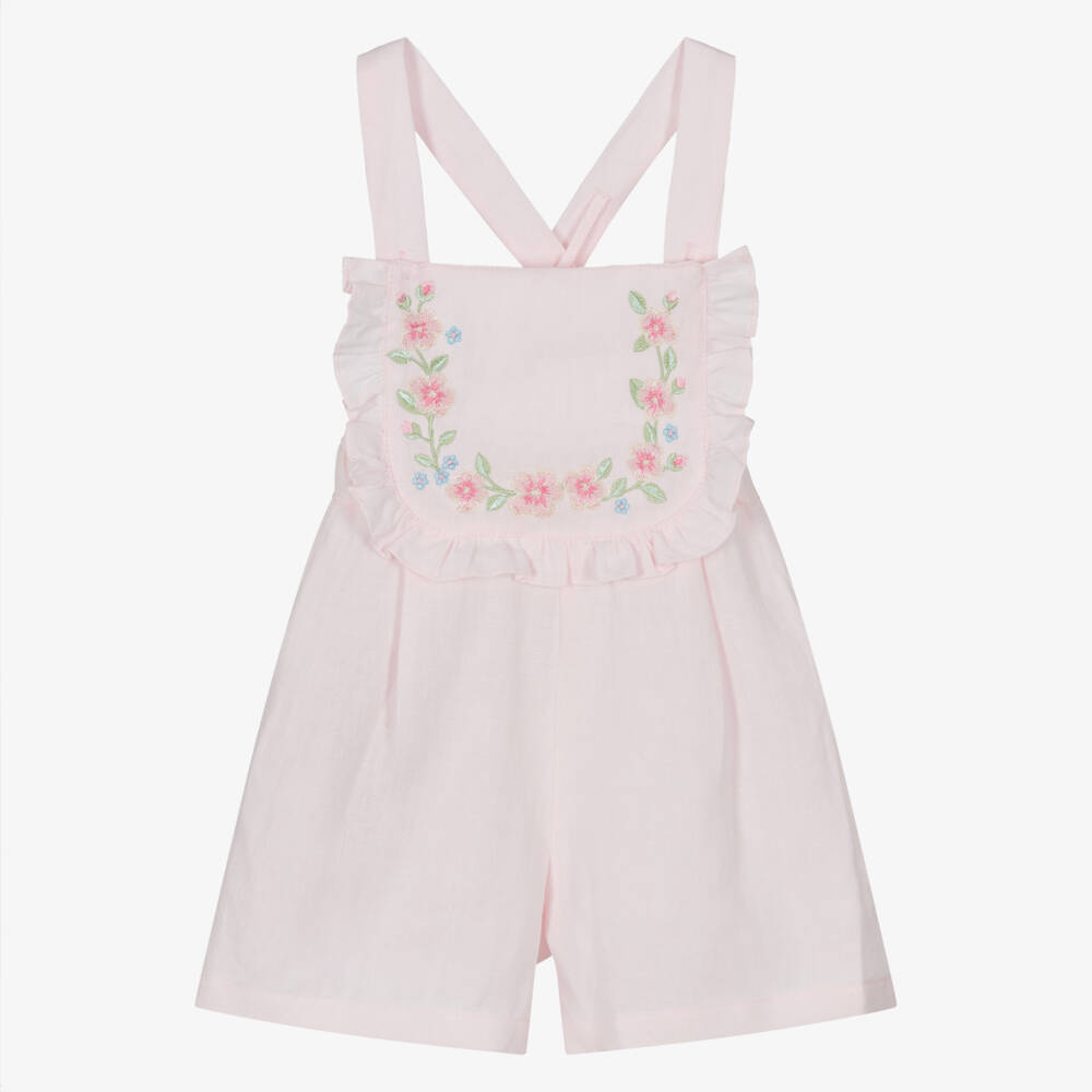 Lapin House-Розовый льняной комбинезон с вышивкой для девочек | Childrensalon Outlet