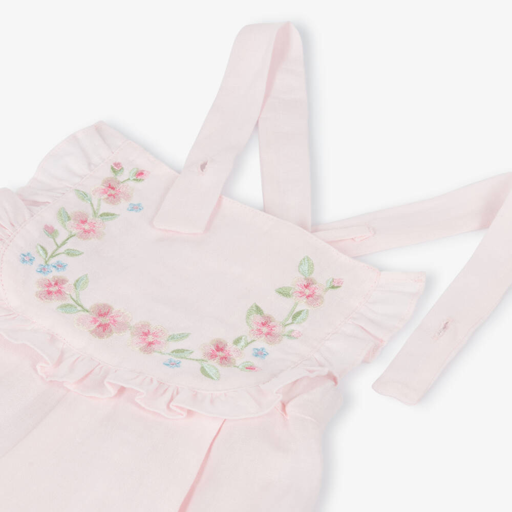 Lapin House-Розовый льняной комбинезон с вышивкой для девочек | Childrensalon Outlet