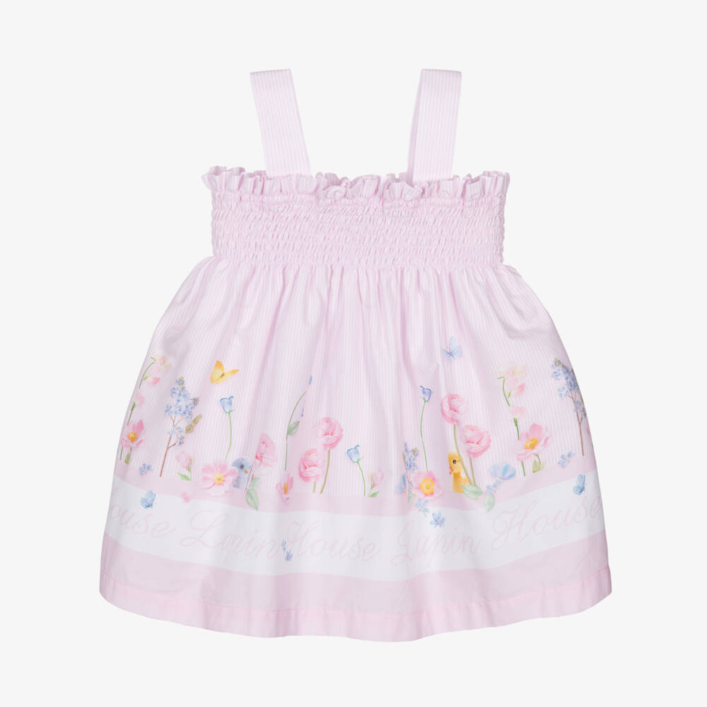 Lapin House-Girls Pink Floral Ruched Dress | Childrensalon Outlet