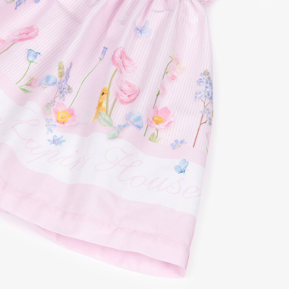 Lapin House-Girls Pink Floral Ruched Dress | Childrensalon Outlet