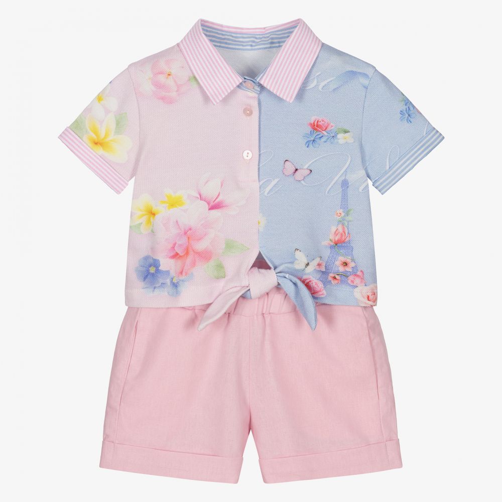 Lapin House - Girls Pink Floral Shorts Set | Childrensalon