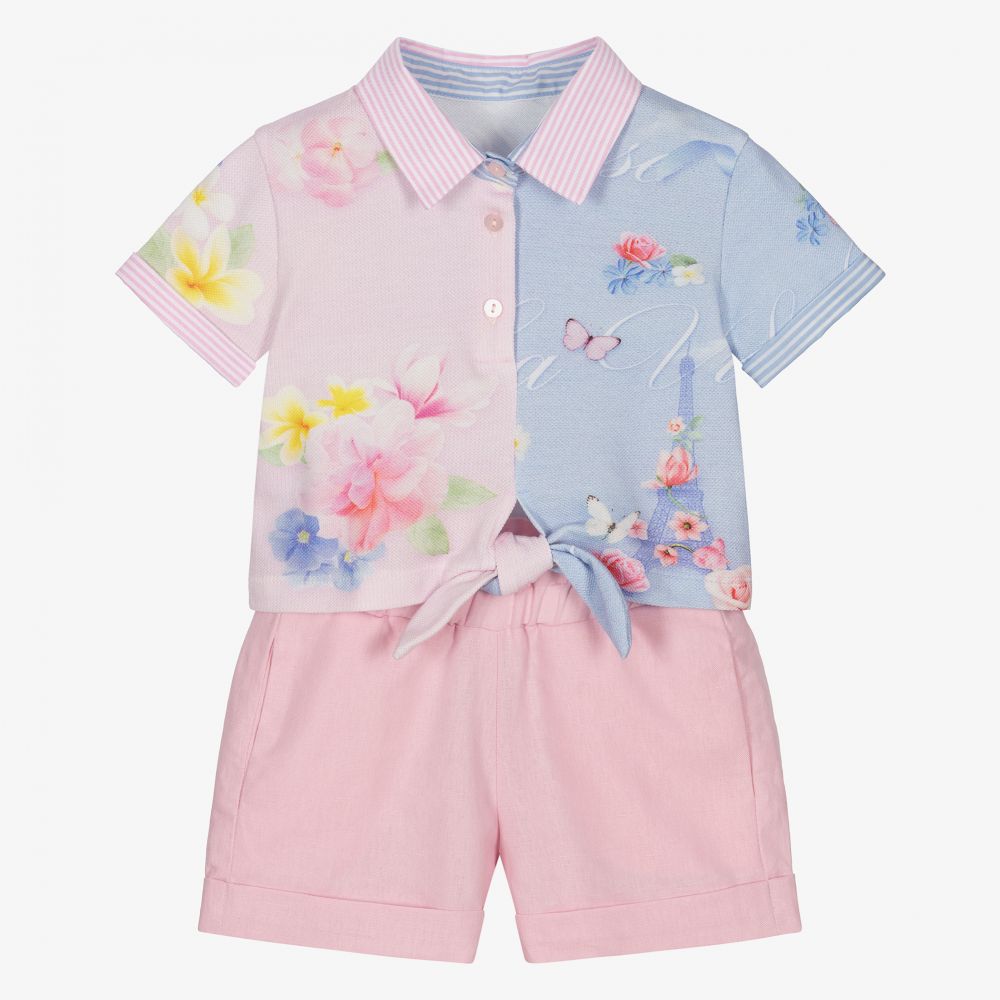 Lapin House - Rosa Shorts-Set mit Blumen (M) | Childrensalon