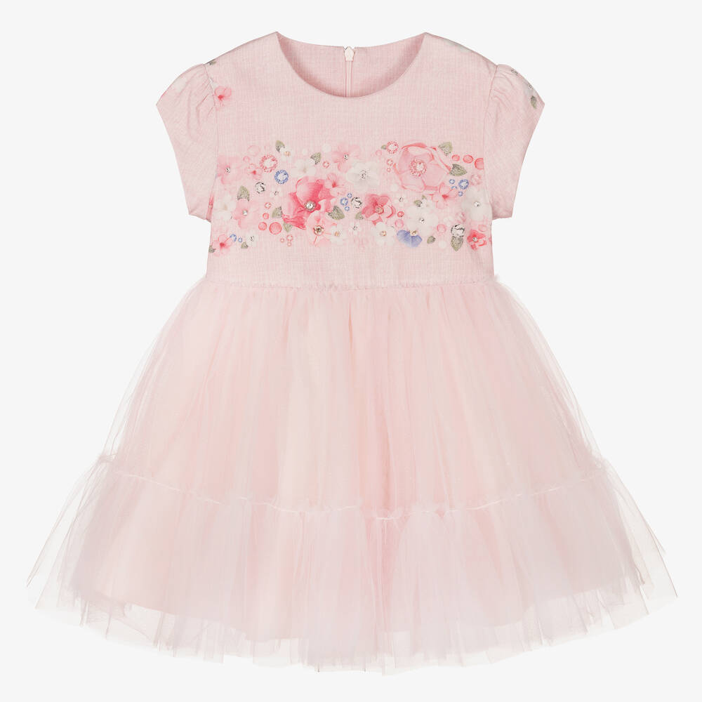 Lapin House - Girls Pink Floral Tulle Dress | Childrensalon
