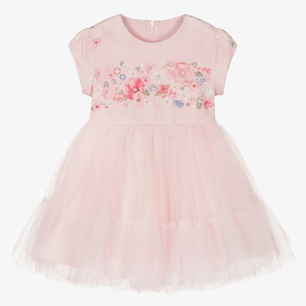 Lapin House-Розовое платье из тюля с цветами для девочек | Childrensalon Outlet