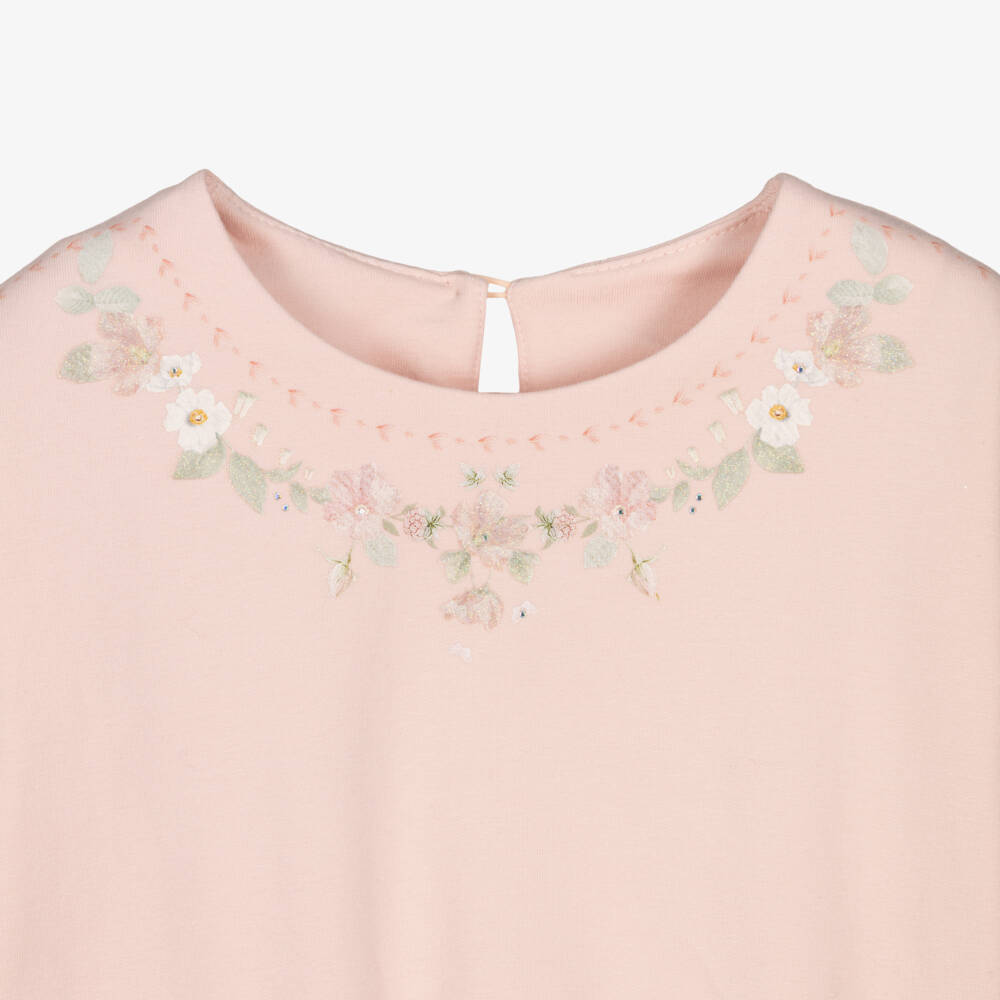 Lapin House-Girls Pink Flowers Jersey & Tulle Dress | Childrensalon Outlet