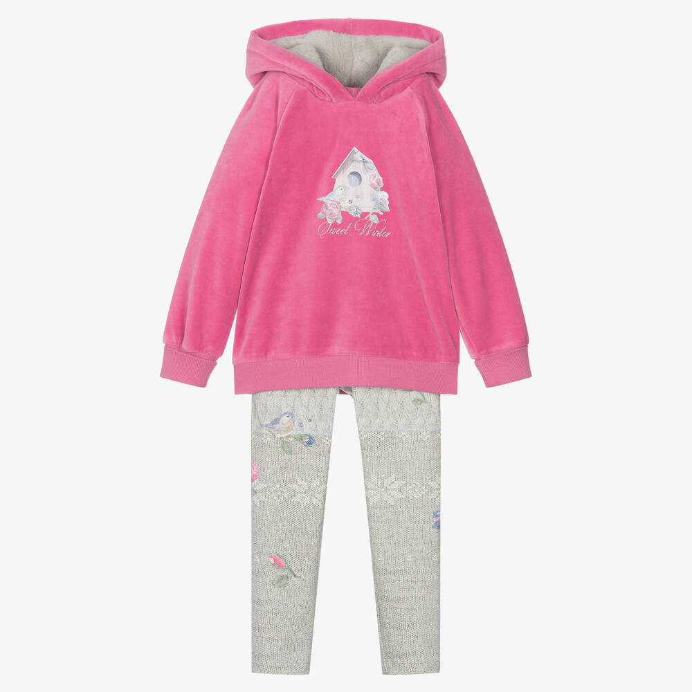 Lapin House-طقم ليقنز  قطن لون رمادي وزهري للبنات | Childrensalon Outlet