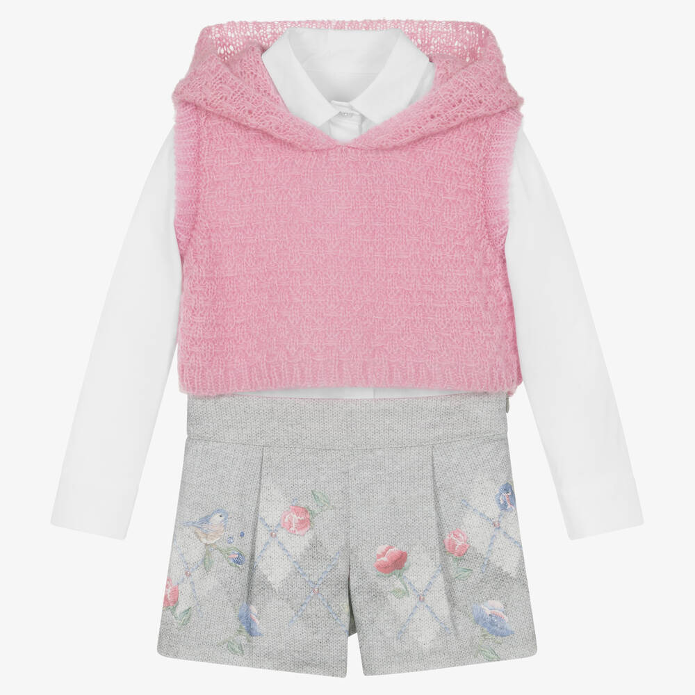 Lapin House - Girls Pink & Grey Cotton Shorts Set | Childrensalon