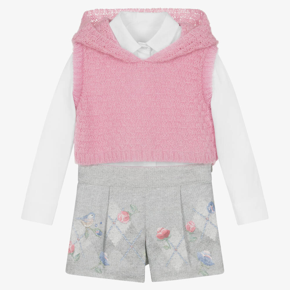 Lapin House - Ensemble short coton rose et gris | Childrensalon