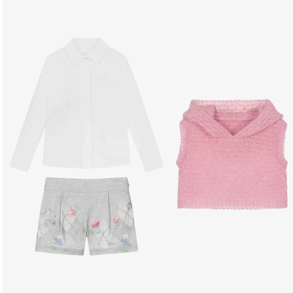 Lapin House-Girls Pink & Grey Cotton Shorts Set | Childrensalon Outlet