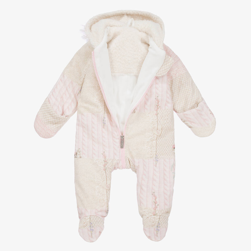 Lapin House-Girls Pink & Ivory Cotton Pramsuit | Childrensalon Outlet