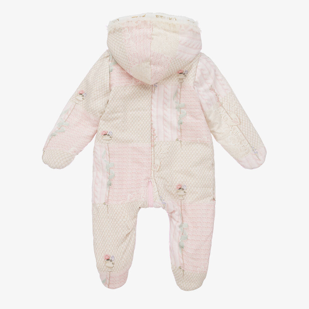 Lapin House-Girls Pink & Ivory Cotton Pramsuit | Childrensalon Outlet