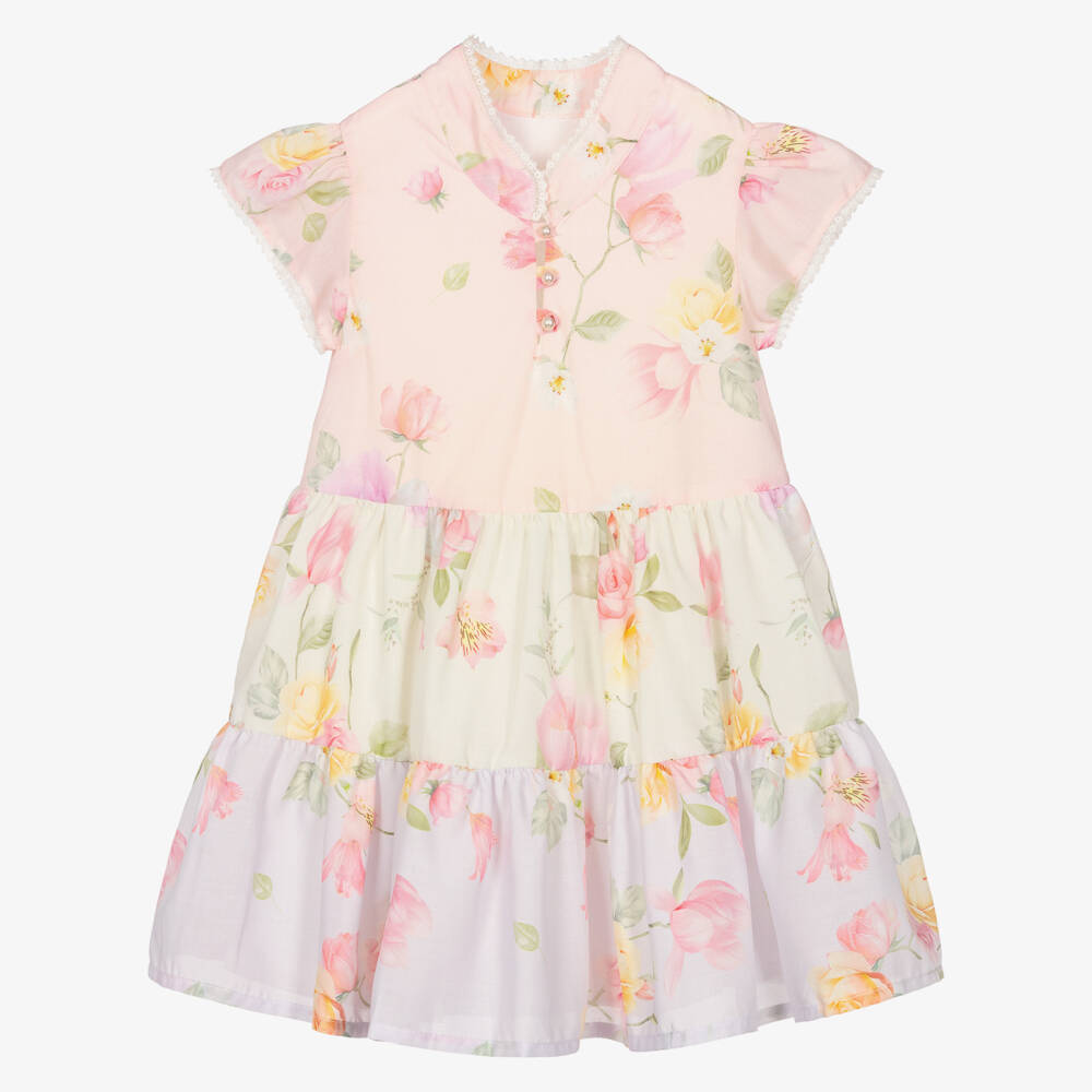 Lapin House-Girls Pink & Ivory Floral Dress with Lace Trim | Childrensalon Outlet