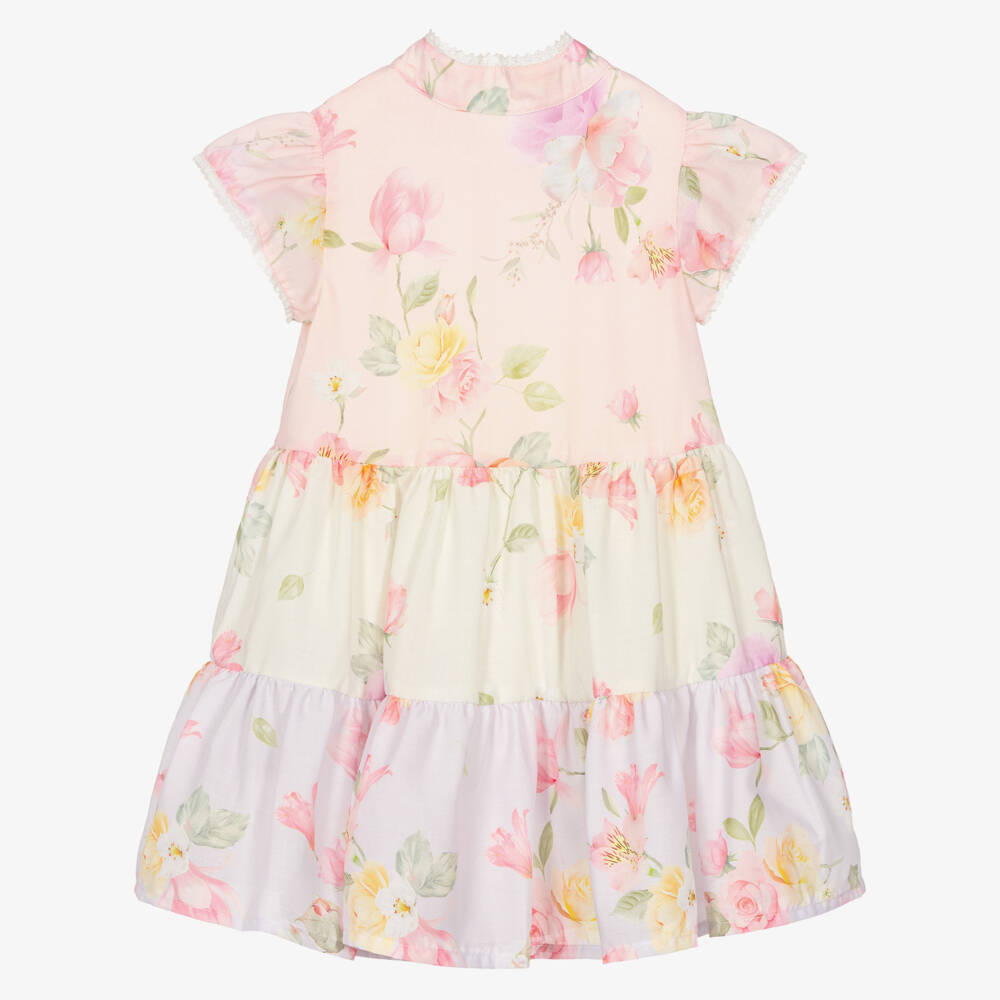 Lapin House-Girls Pink & Ivory Floral Dress with Lace Trim | Childrensalon Outlet