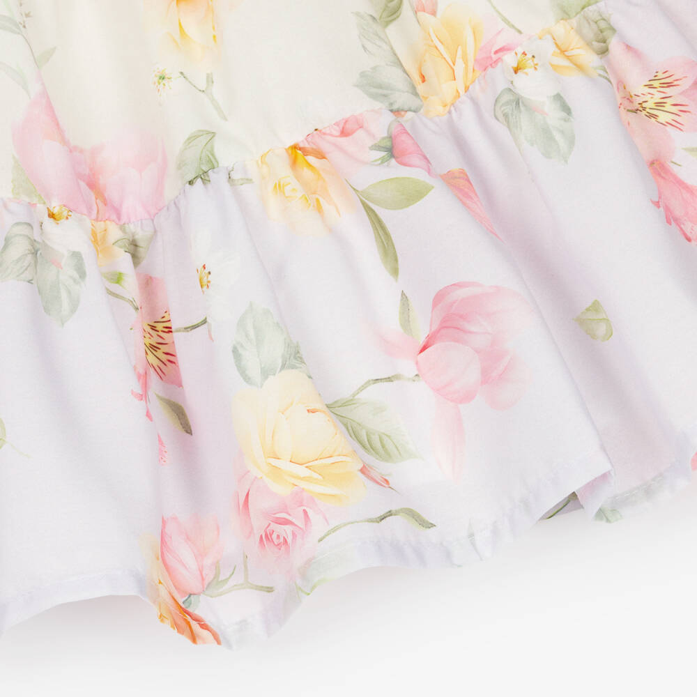 Lapin House-Girls Pink & Ivory Floral Dress with Lace Trim | Childrensalon Outlet