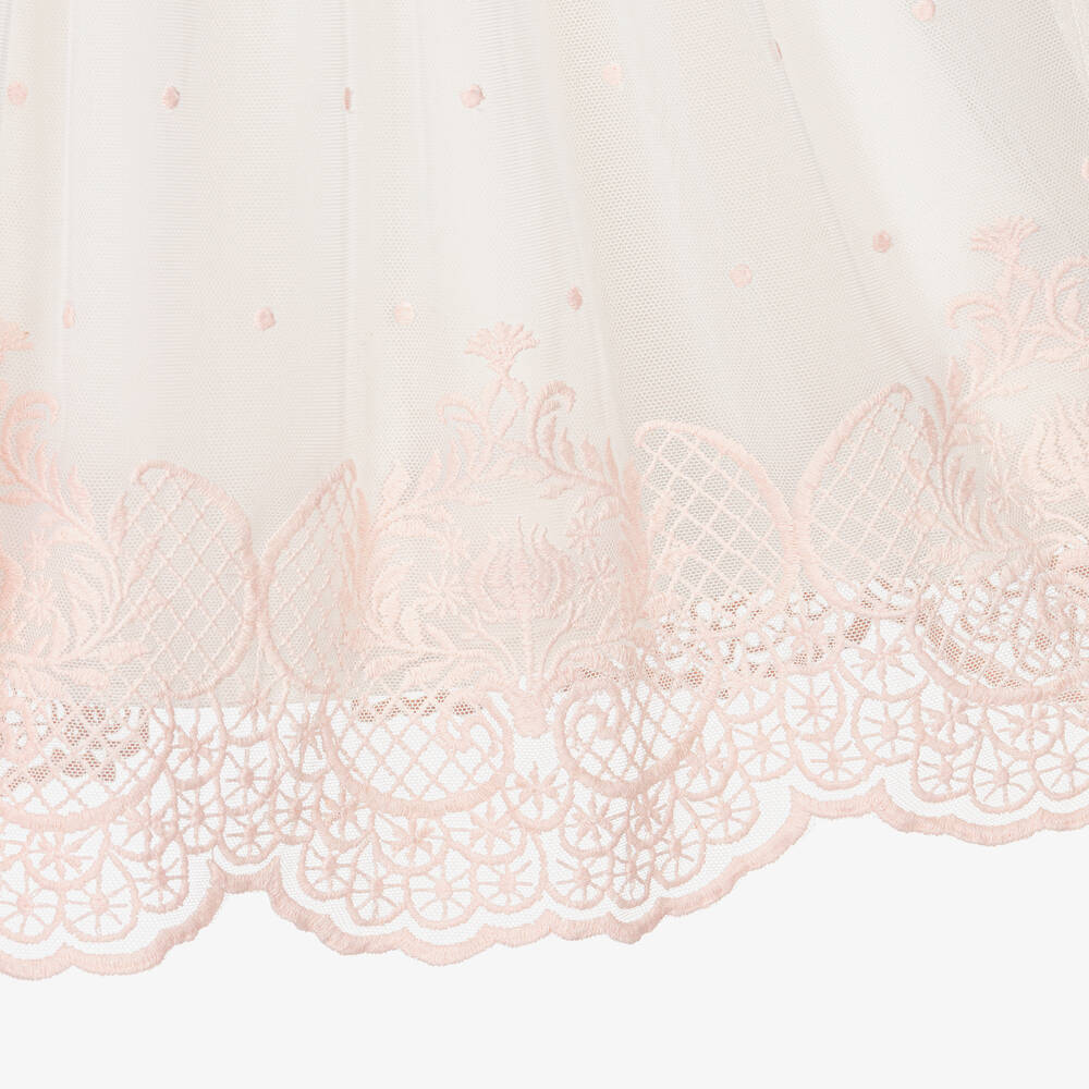 Lapin House-فستان بلا أكمام تول لون عاجي وزهري | Childrensalon Outlet