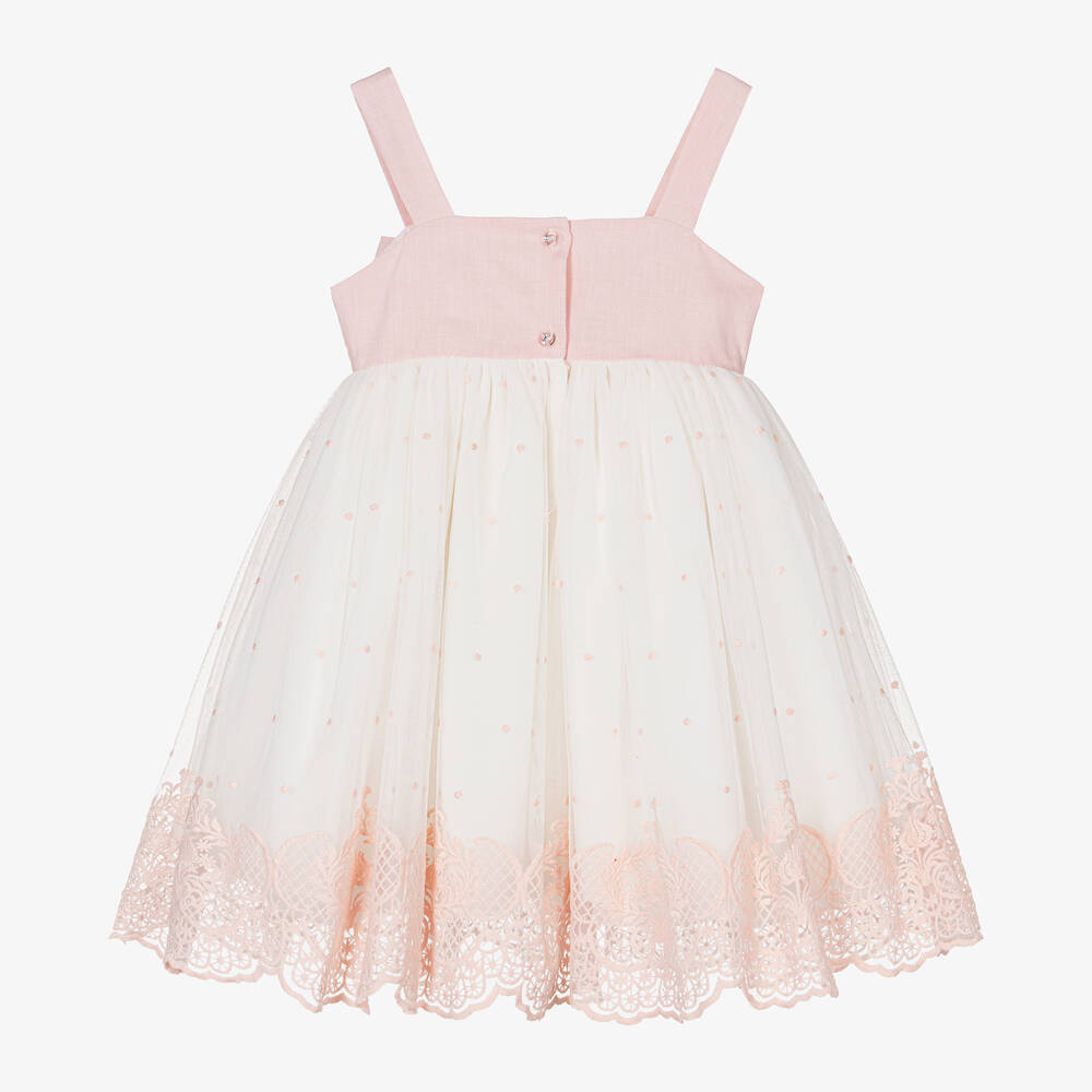 Lapin House-فستان بلا أكمام تول لون عاجي وزهري | Childrensalon Outlet