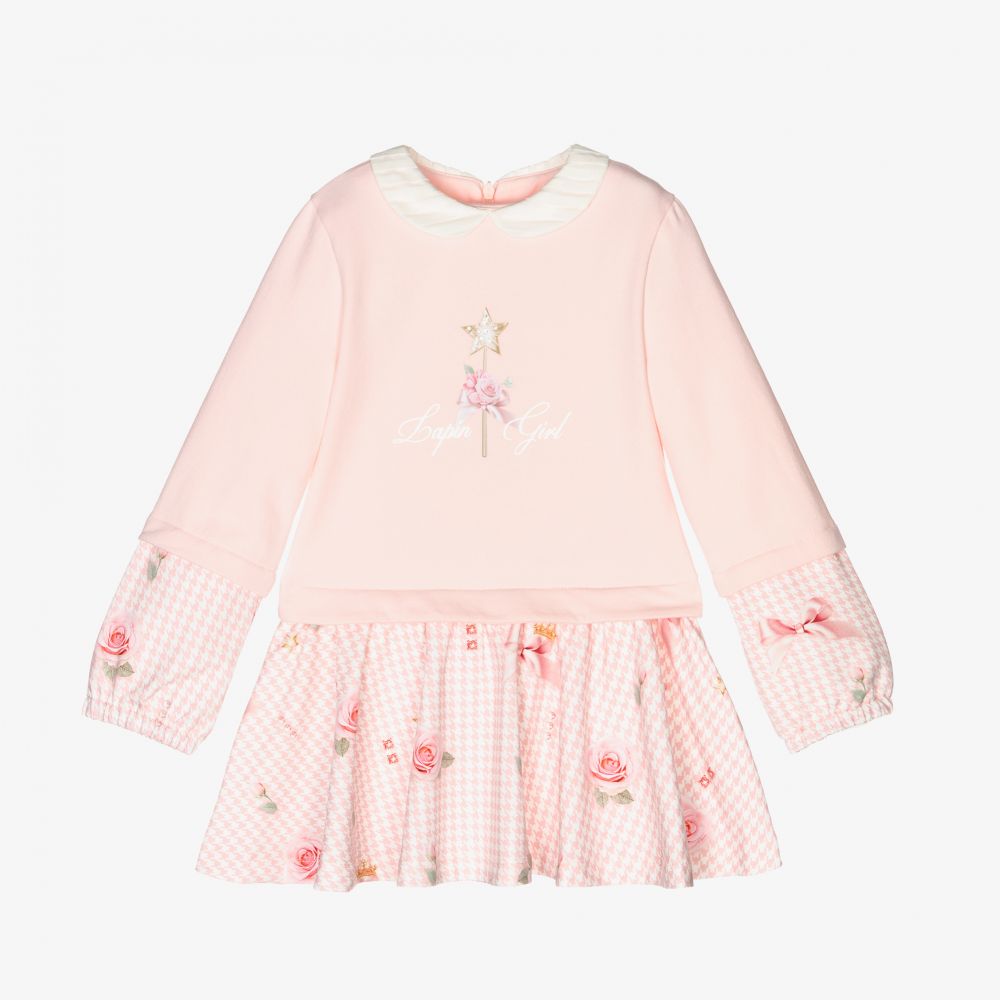 Lapin House-فستان قطن جيرسي بكشكش لون زهري | Childrensalon Outlet