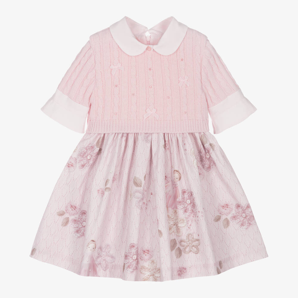 Lapin House-Girls Pink Knit and Poplin Dress | Childrensalon Outlet