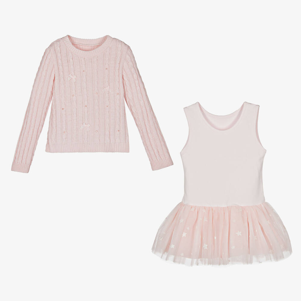 Lapin House-Girls Pink Knit and Tulle Ensemble | Childrensalon Outlet