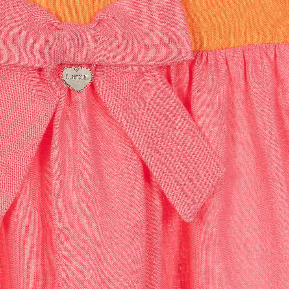 Lapin House-Girls Pink Linen Colourblock Dress | Childrensalon Outlet
