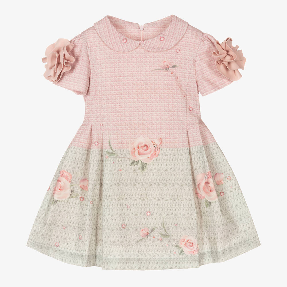 Lapin House - Розовое хлопковое платье с розами для девочек | Childrensalon