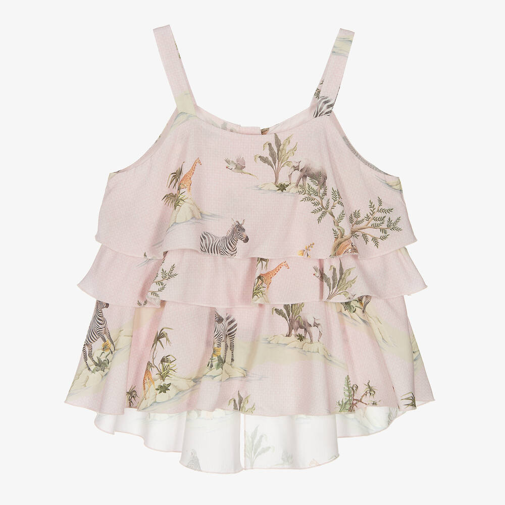 Lapin House - Girls Pink Safari Print Vest Top | Childrensalon