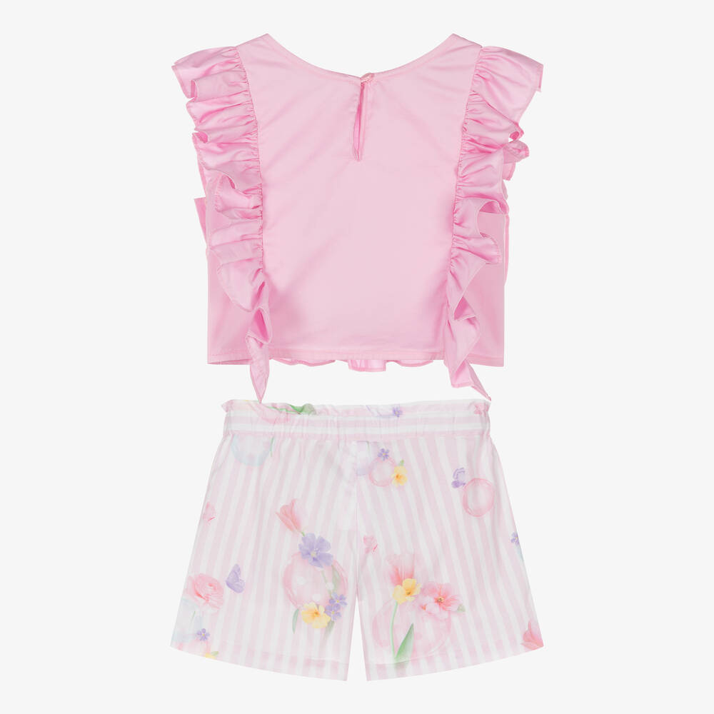 Lapin House-Girls Pink Stripe Floral Shorts Set | Childrensalon Outlet
