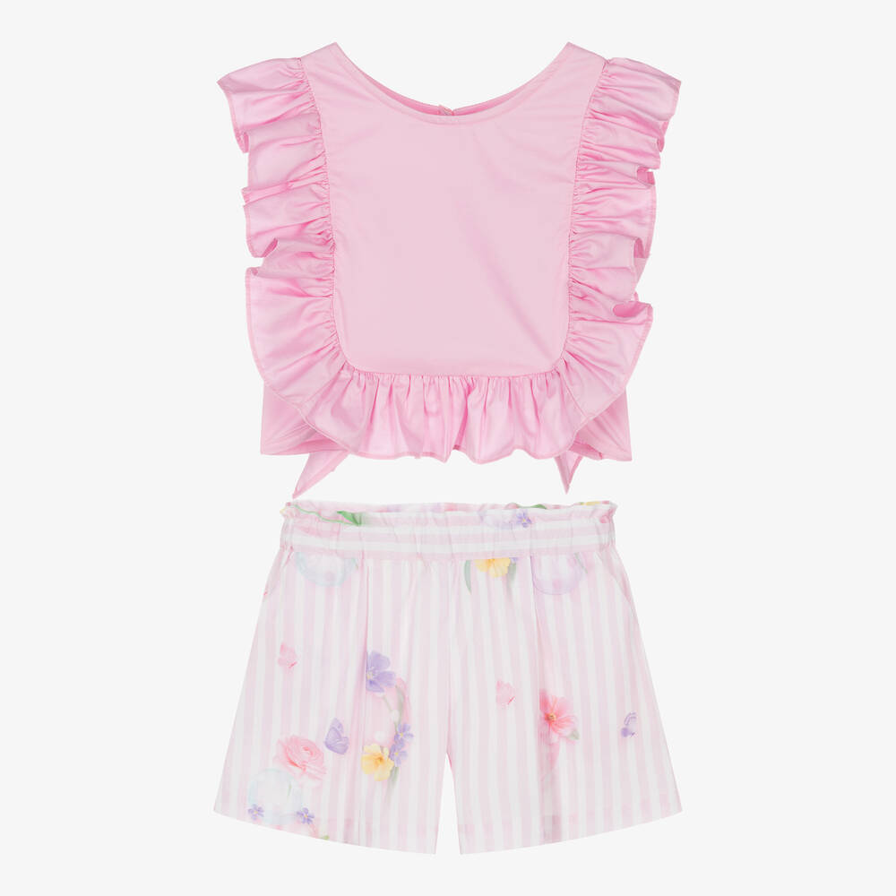 Lapin House-Розовый топ и шорты в полоску с цветами для девочек | Childrensalon Outlet