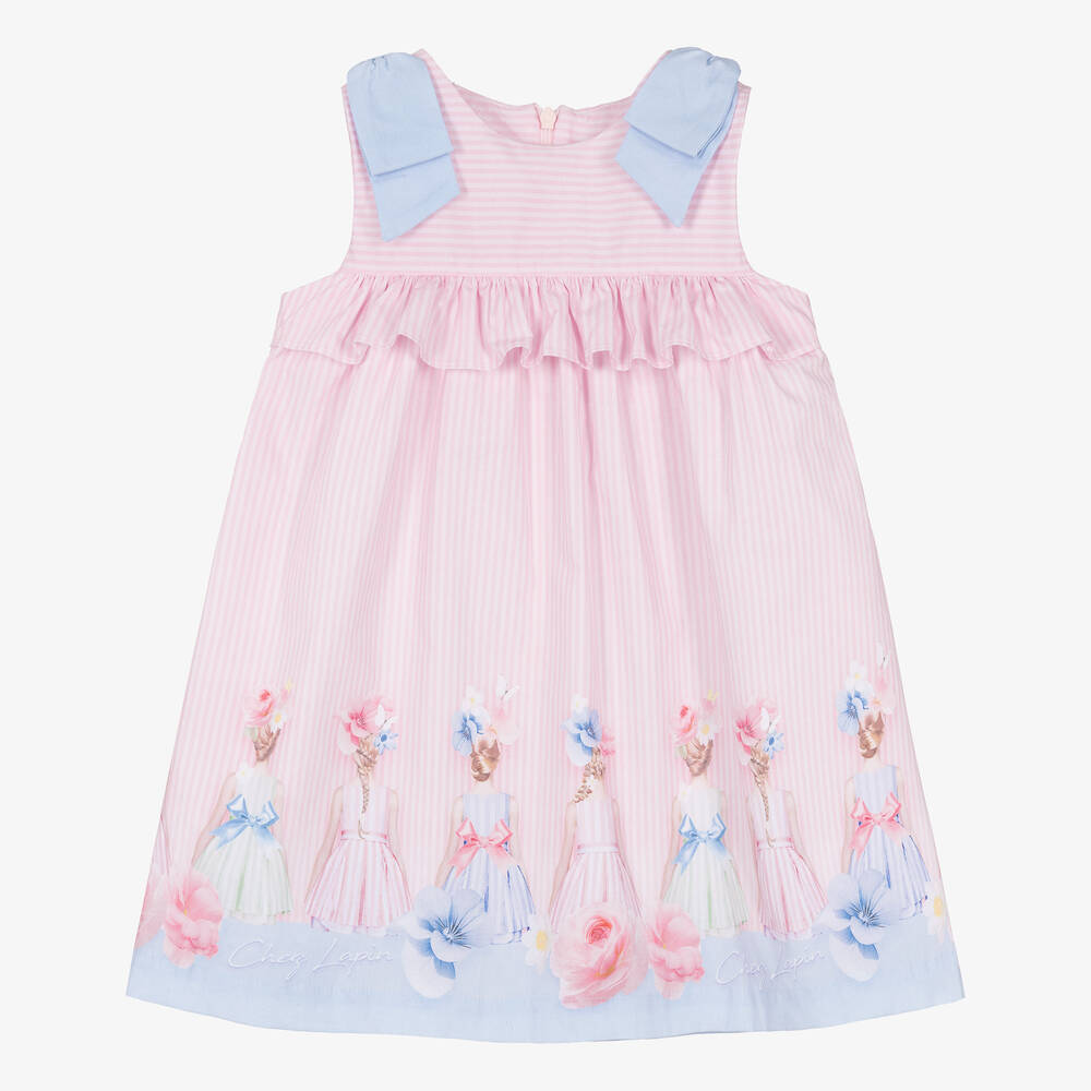 Lapin House - Розовое хлопковое платье в полоску | Childrensalon