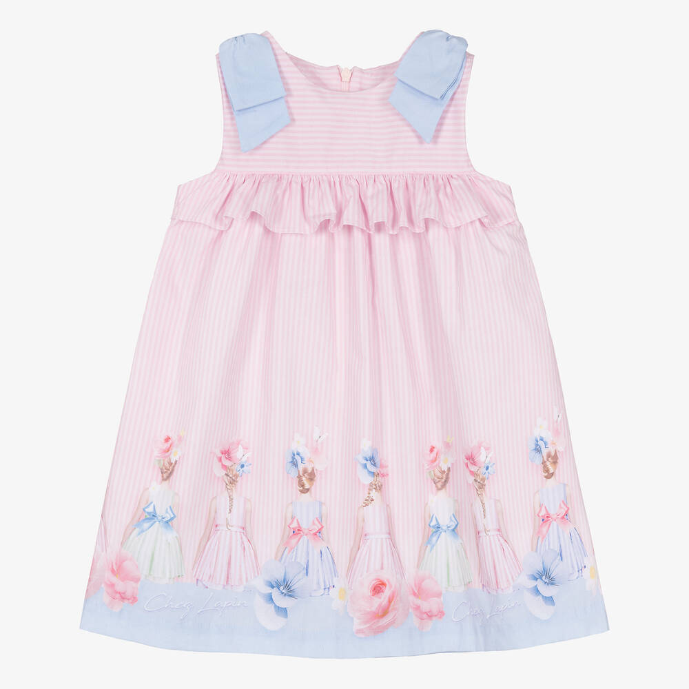 Lapin House - Robe rose rayée en coton fille | Childrensalon