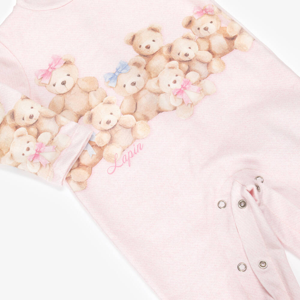 Lapin House-Girls Pink Teddy Bear Cotton Jersey Babygrow | Childrensalon Outlet
