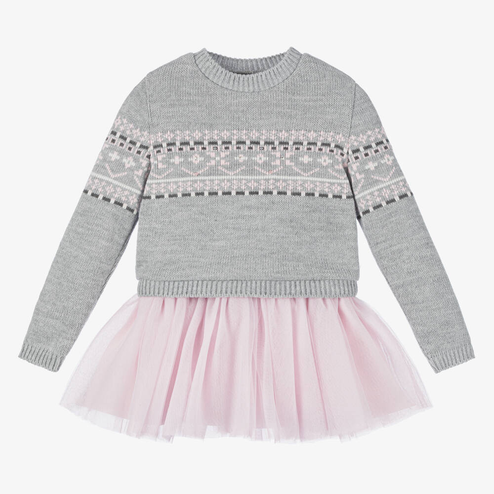 Lapin House-Girls Pink Tulle Dress & Knit Sweater Set | Childrensalon Outlet