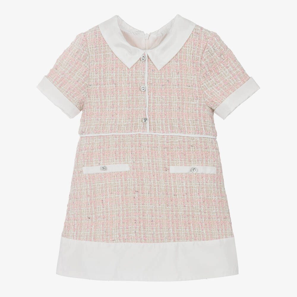 Lapin House-Girls Pink Tweed Dress with Collar | Childrensalon Outlet