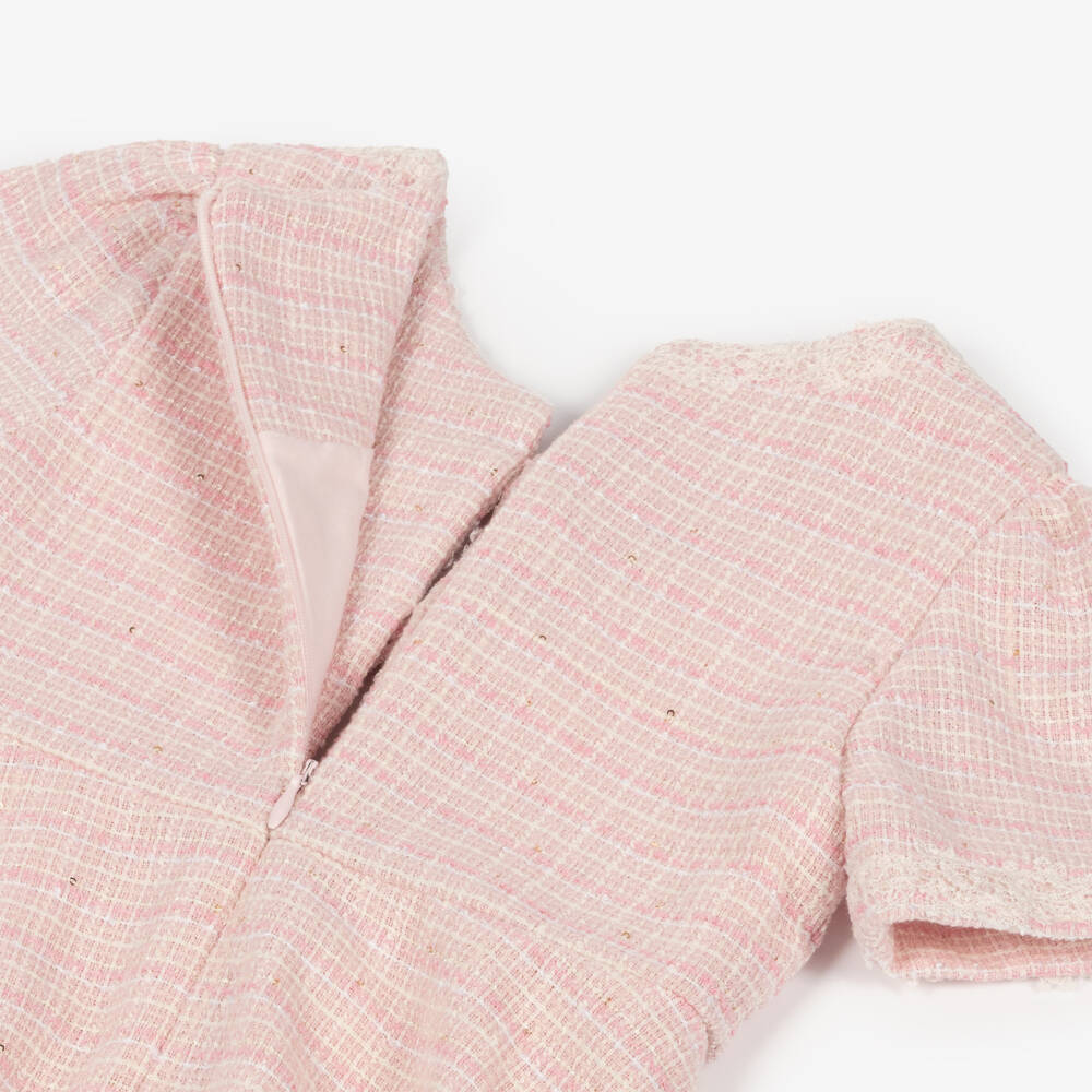 Lapin House-Girls Pink Tweed Short Sleeve Bow Dress | Childrensalon Outlet
