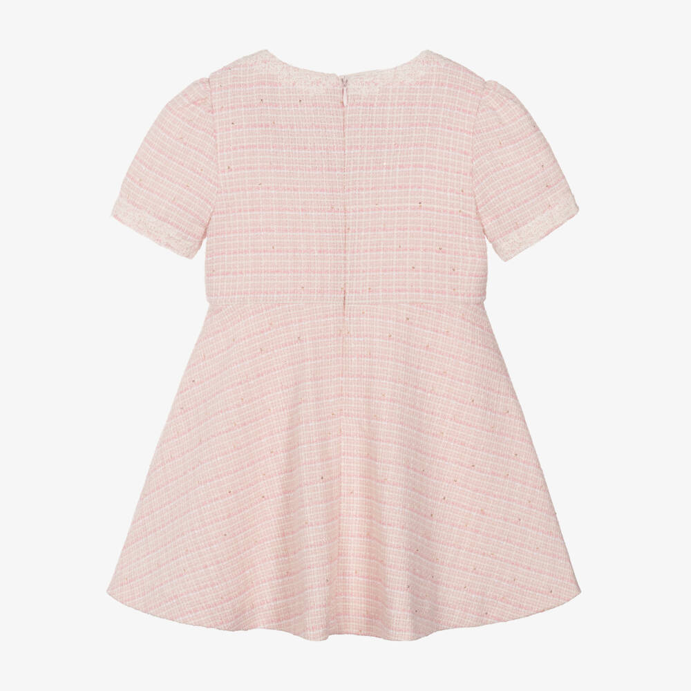 Lapin House-Girls Pink Tweed Short Sleeve Bow Dress | Childrensalon Outlet
