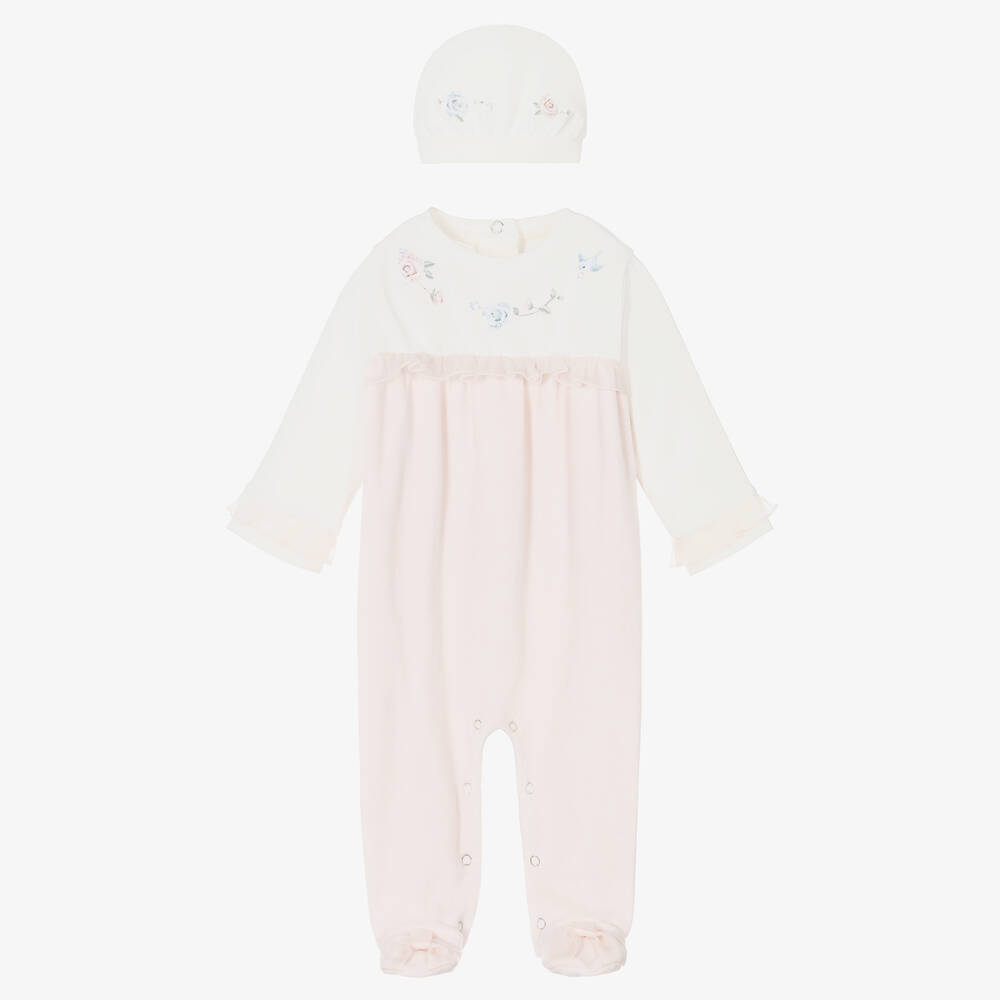 Lapin House - Girls Pink Velour Babygrow Set | Childrensalon