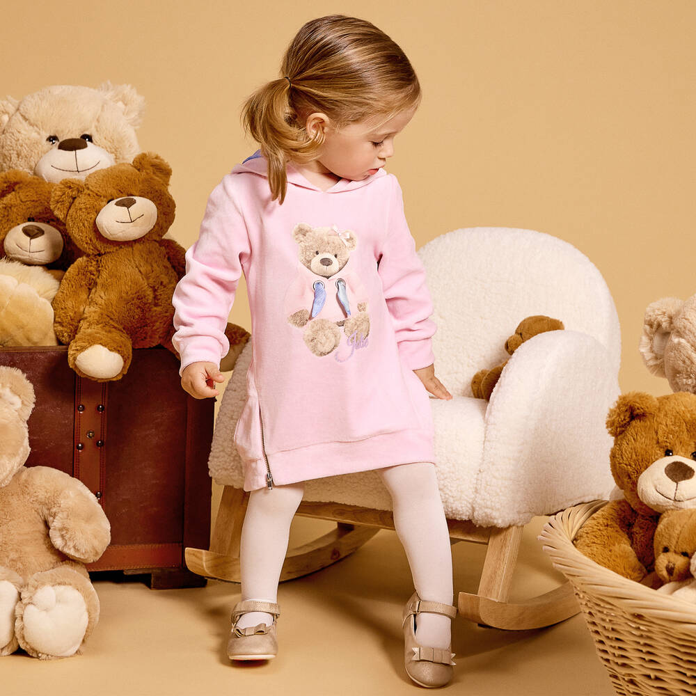 Lapin House-Girls Pink Velour Hooded Teddy Dress | Childrensalon Outlet