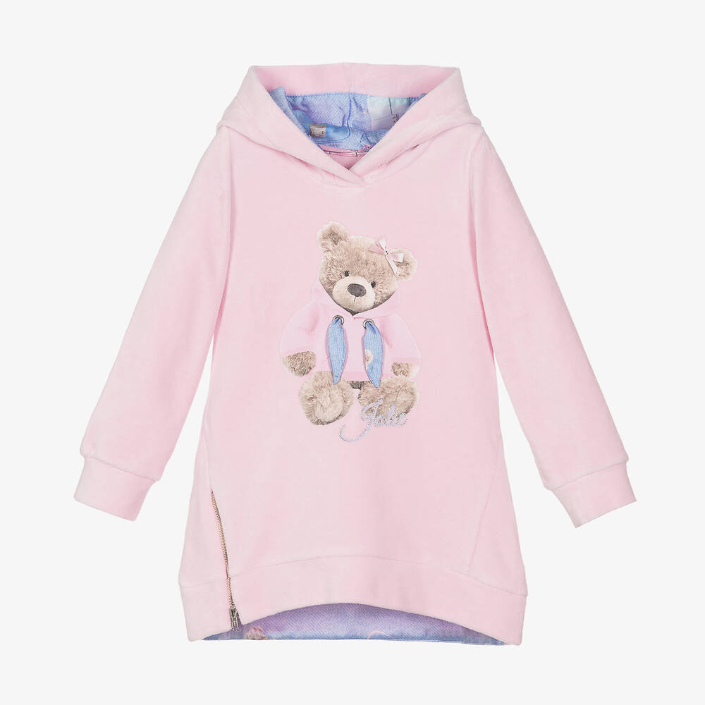 Lapin House - Girls Pink Velour Hooded Teddy Dress | Childrensalon