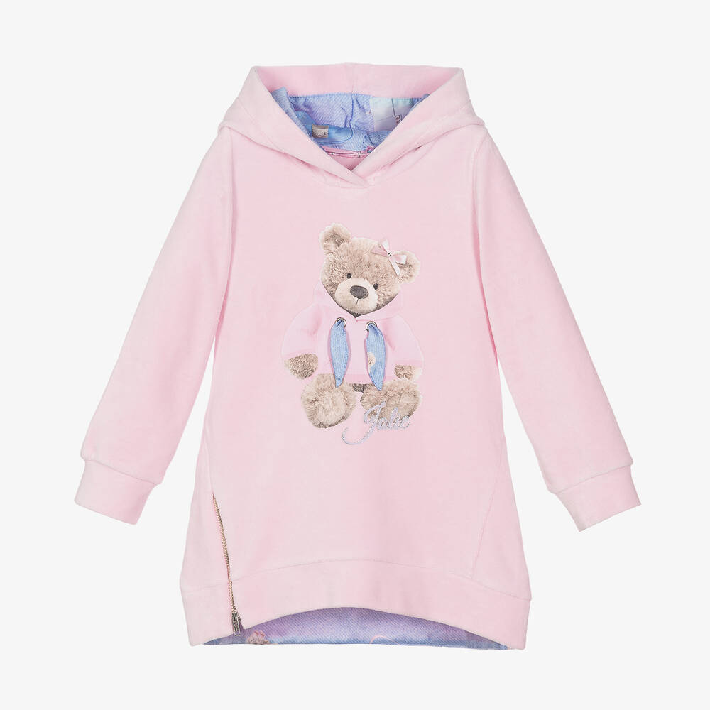 Lapin House - Rosa Velours-Kapuzenkleid mit Teddy | Childrensalon