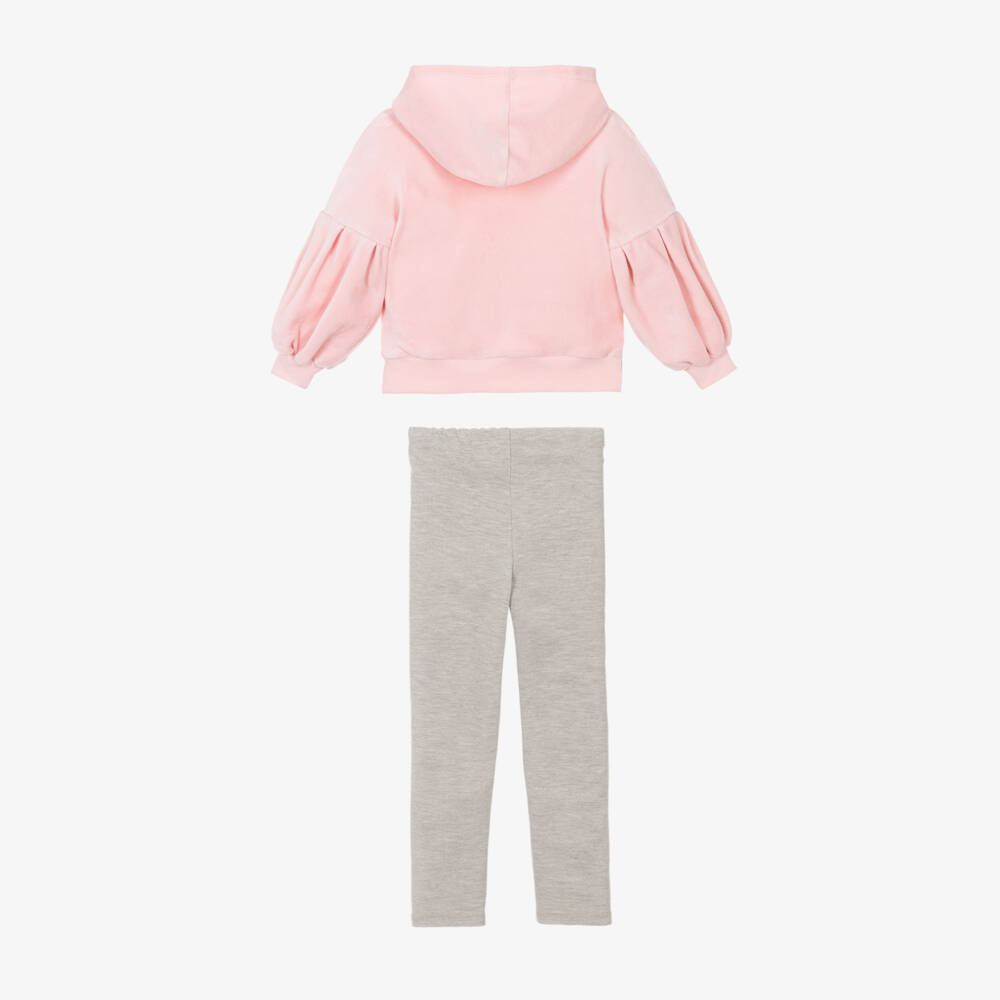 Lapin House-Girls Pink Velour Hoodie & Beige Milano Trouser Set | Childrensalon Outlet