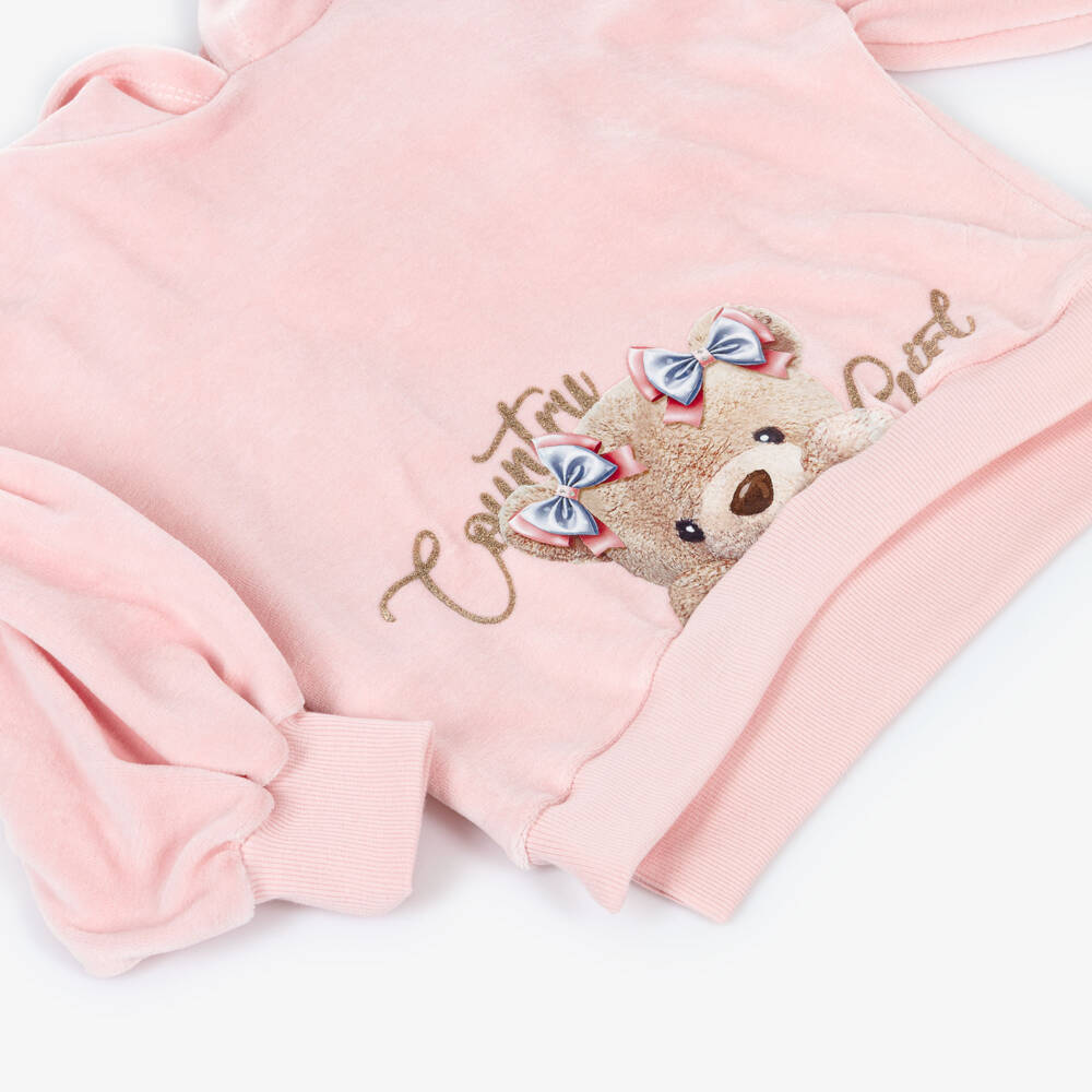 Lapin House-Girls Pink Velour Hoodie & Beige Milano Trouser Set | Childrensalon Outlet