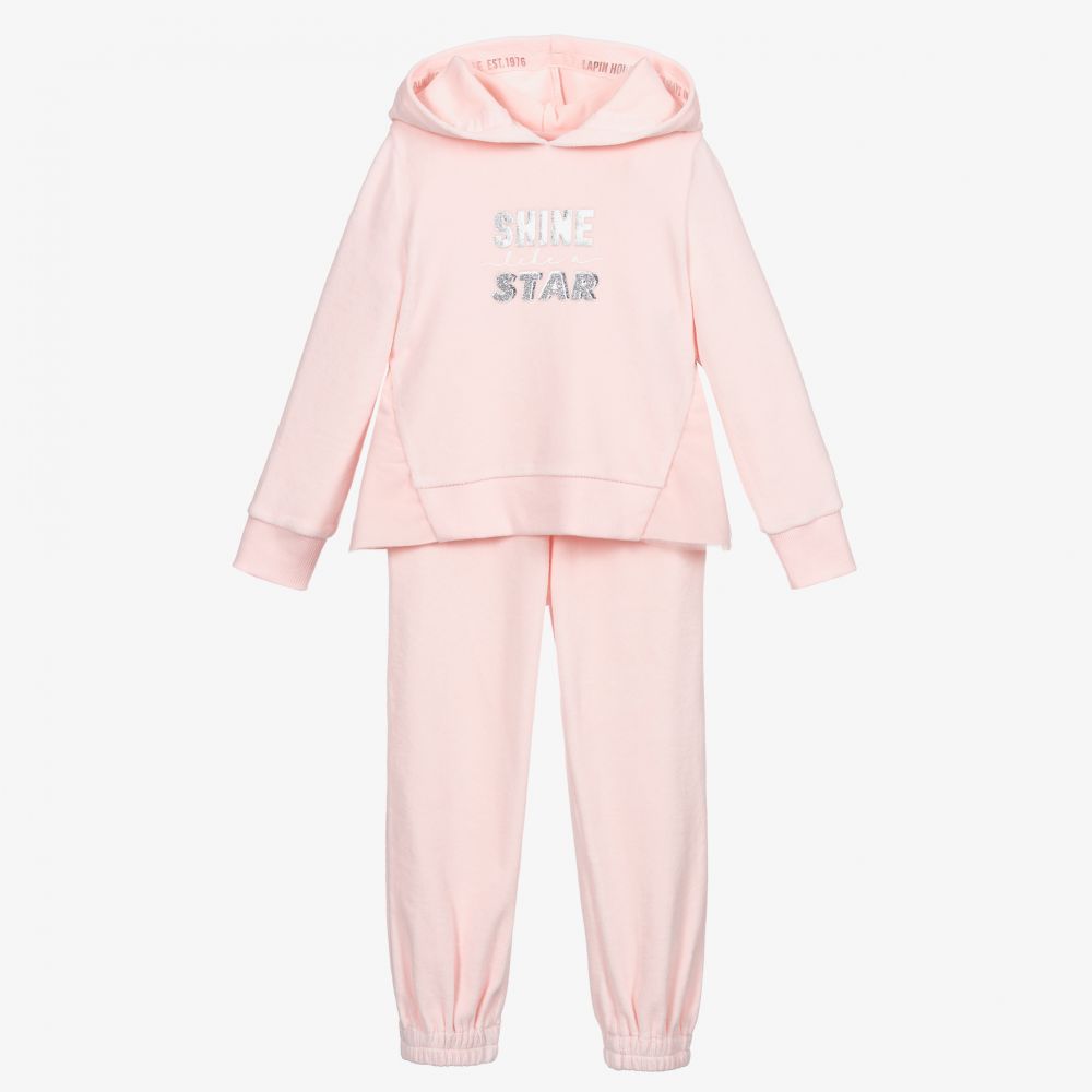 Lapin House - Girls Pink Velour Tracksuit | Childrensalon