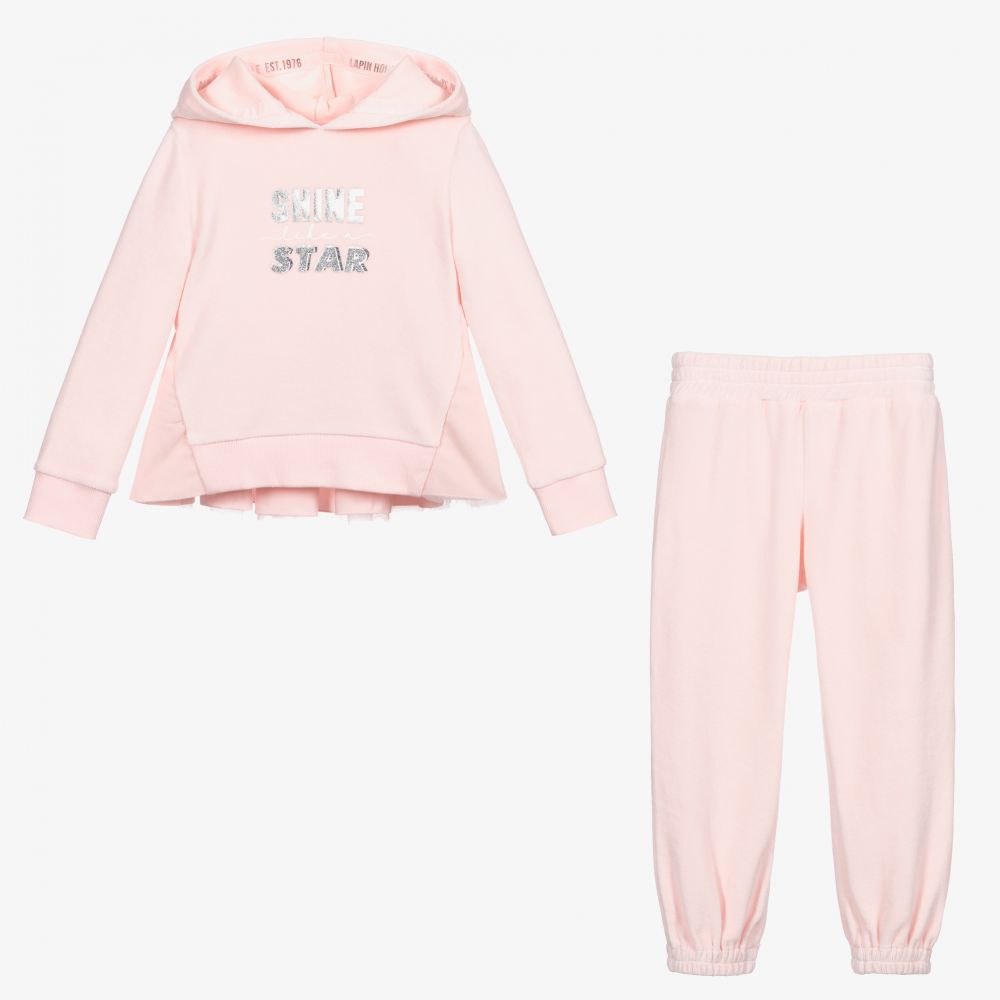 Lapin House-Girls Pink Velour Tracksuit | Childrensalon Outlet
