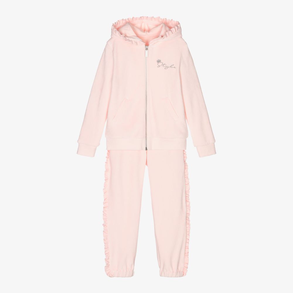 Lapin House - Girls Pink Velour Tracksuit | Childrensalon