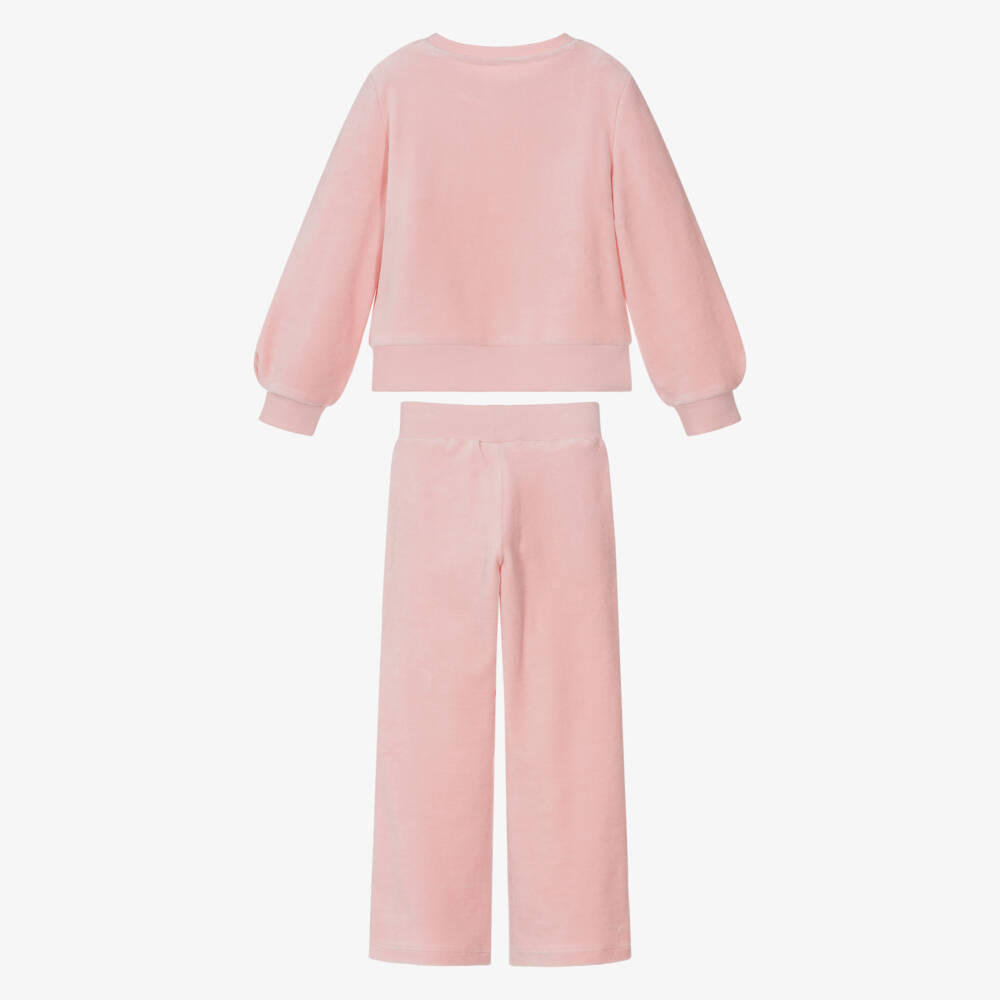 Lapin House-Girls Pink Velour Tracksuit with Diamanté Roses | Childrensalon Outlet