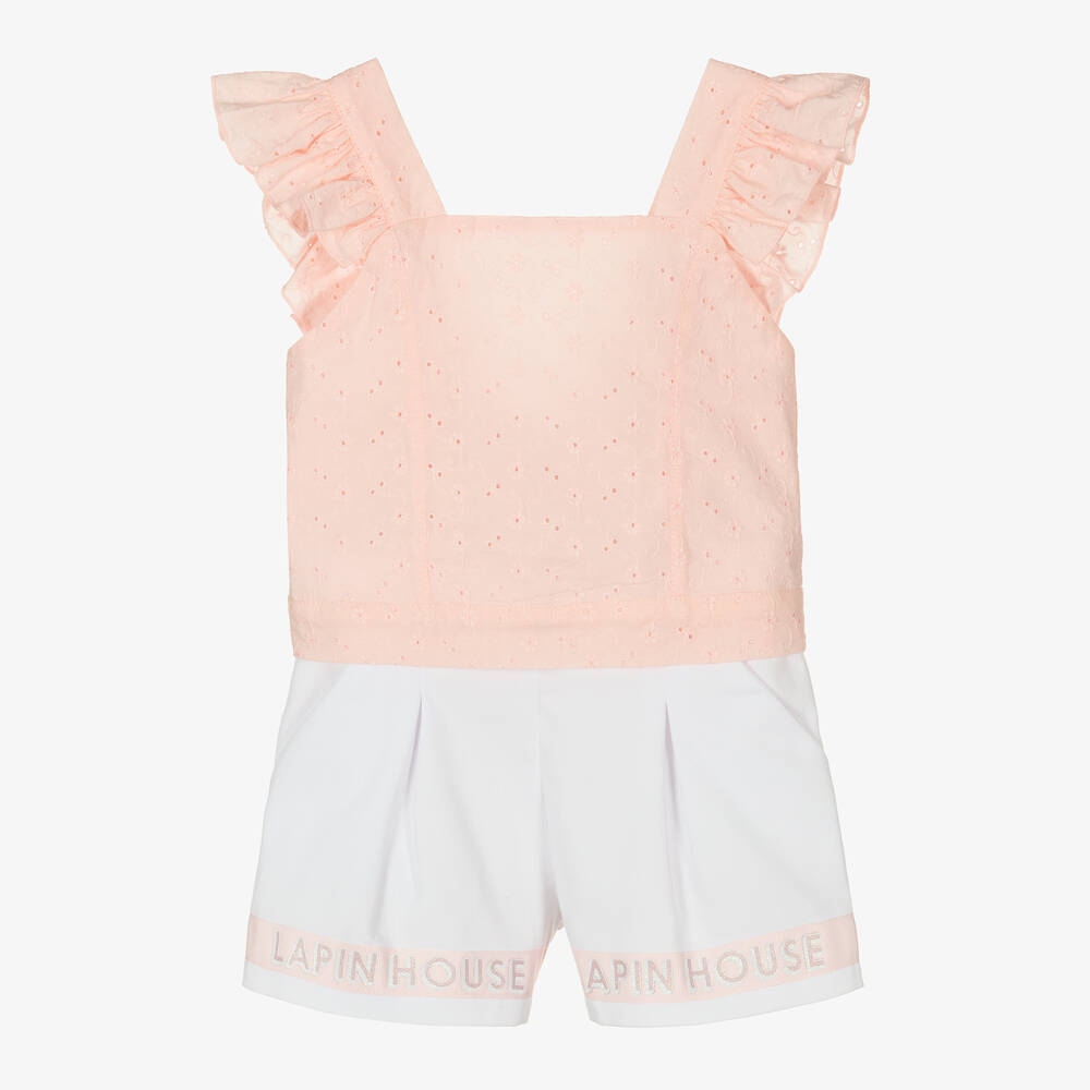 Lapin House - Girls Pink & White Cotton Shorts Set | Childrensalon